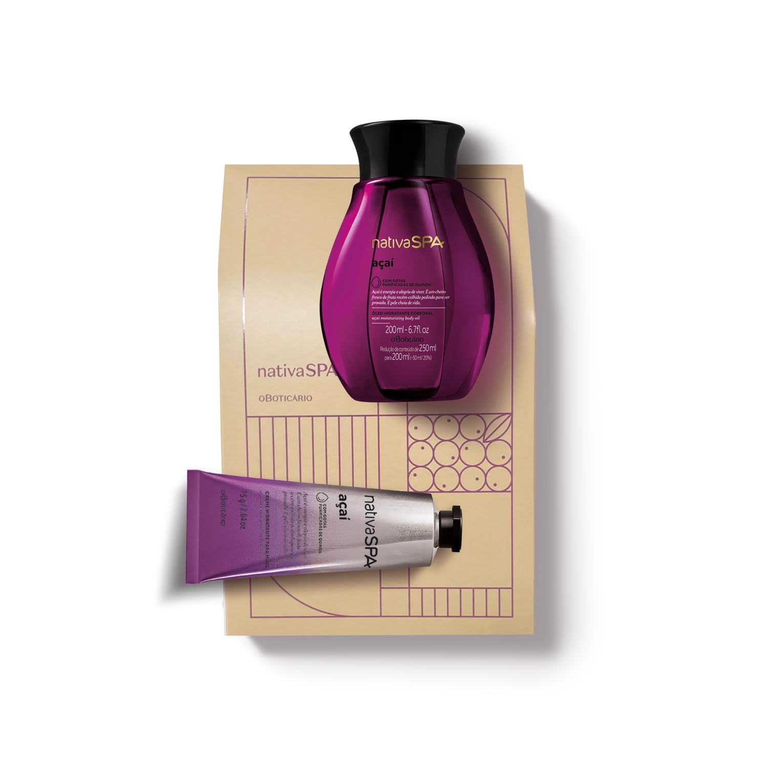 Nativa Spa Gift Kit Açaí Body Oil 200ml Hand Cream 75g| O Boticário